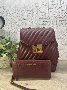 3289 Michael Kors quilted chain backpack in merlot  backpack & wallet 270963289